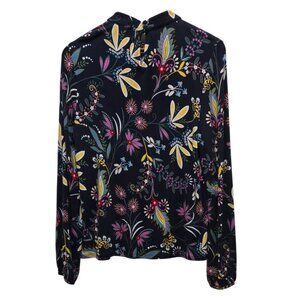 Boden Viscose Blend Multi-Floral Long Sleeve Mock Neck Blouse Sz 10